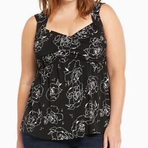 Torrid Stencil Floral Crisscross Babydoll Top Womens 2X Black White Sleeveless